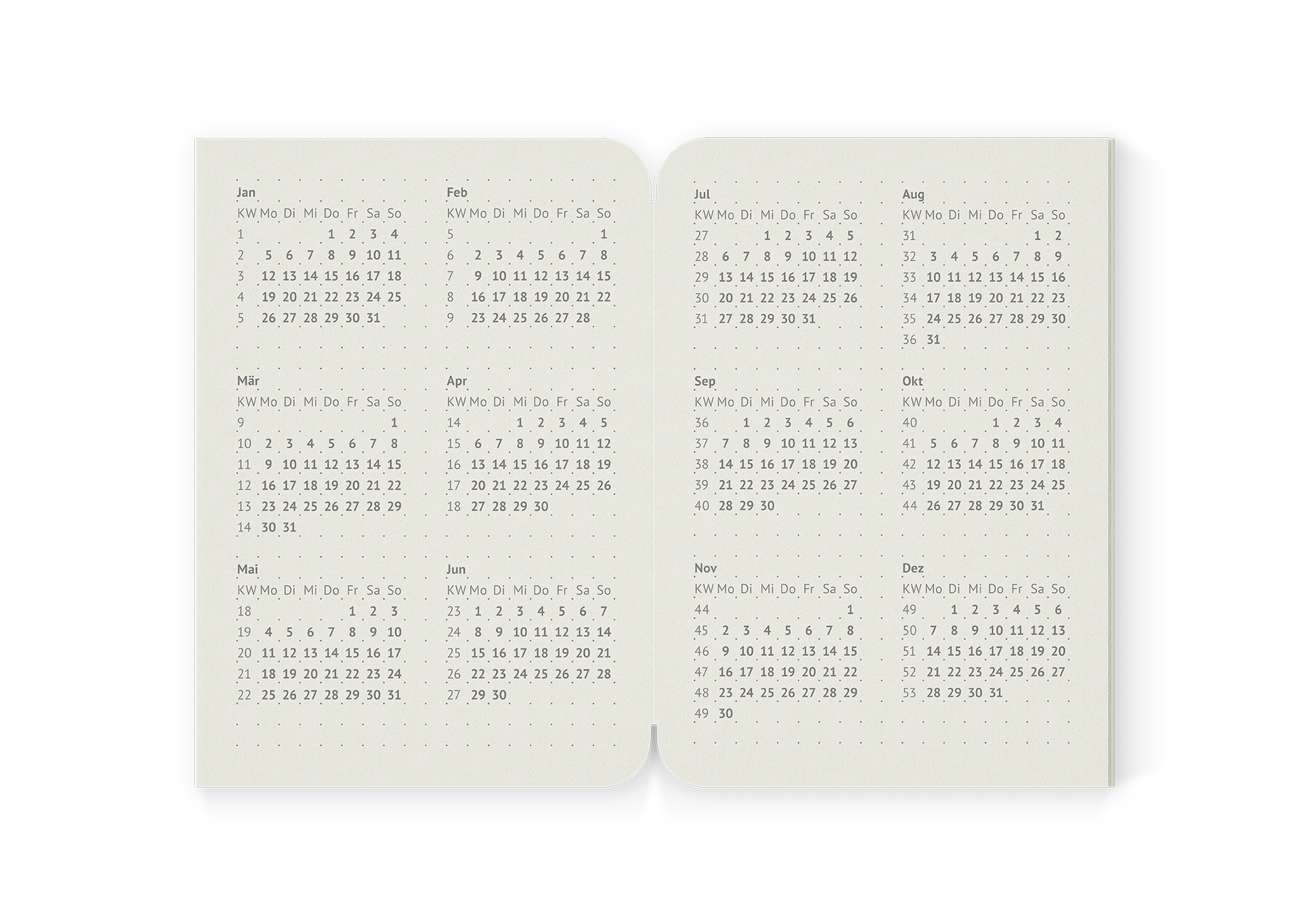 Kalender 2027 Größe M Inlay